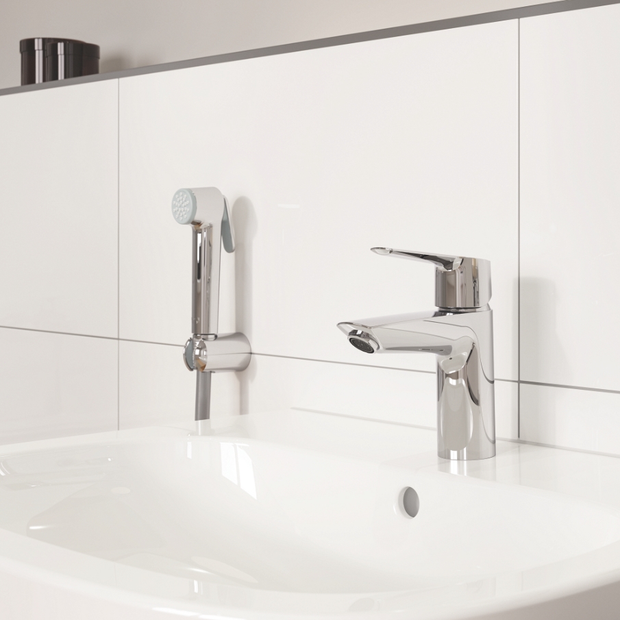 Змішувач для умивальника Grohe Eurosmart S-Size QuickFix Start, одноважільний, з гігієнічним душем, хром (23123003)