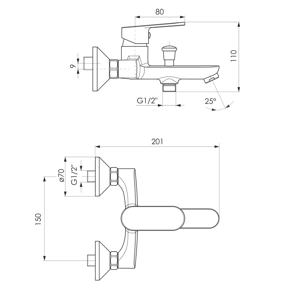 LASKA змішувач для ванны, сатин, 35 мм