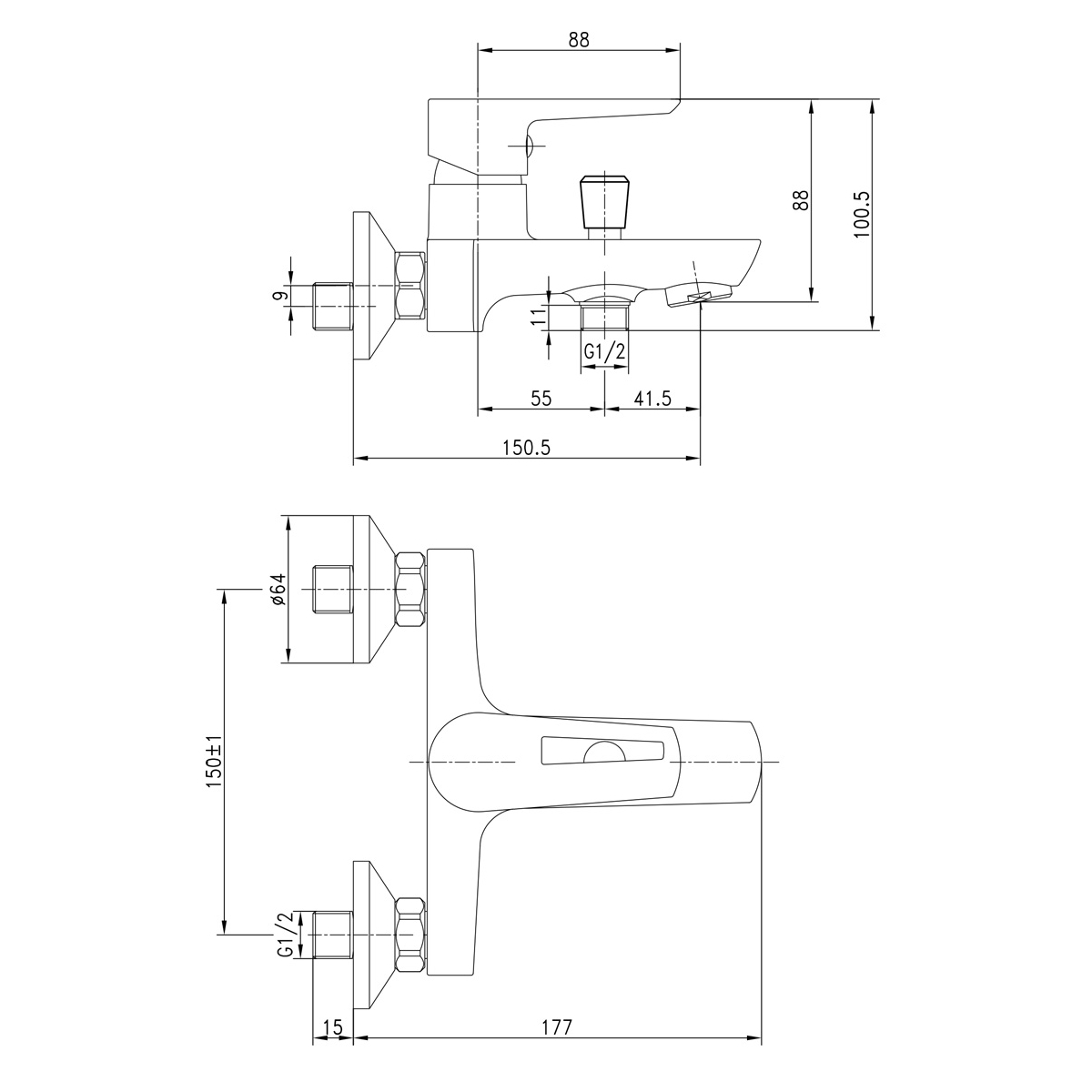 BRECLAV Змішувач для ванни, хром, 35 мм
