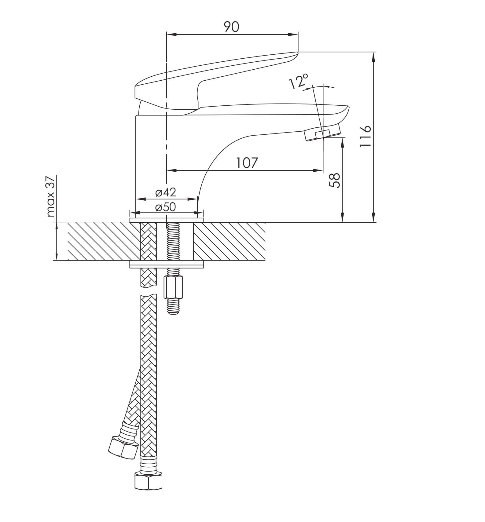 PRAHA new змiшувач до умивальника, хром, 35 мм