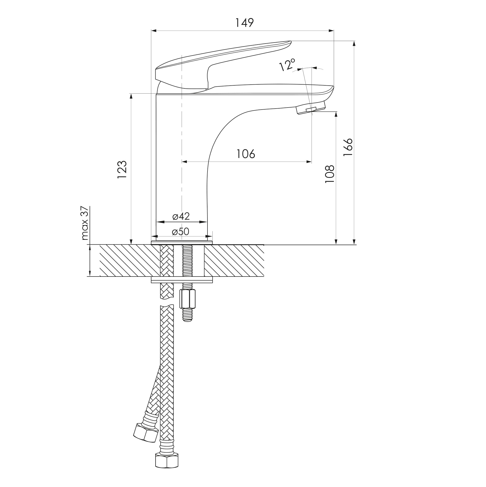 PRAHA new змiшувач для умивальника високий, хром, 35 мм