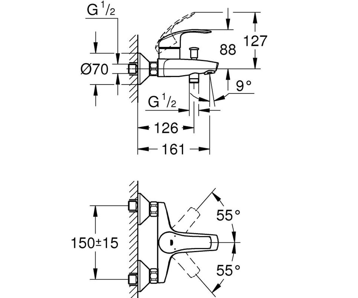 Змішувач для ванни Grohe Eurosmart, хром (33300002)