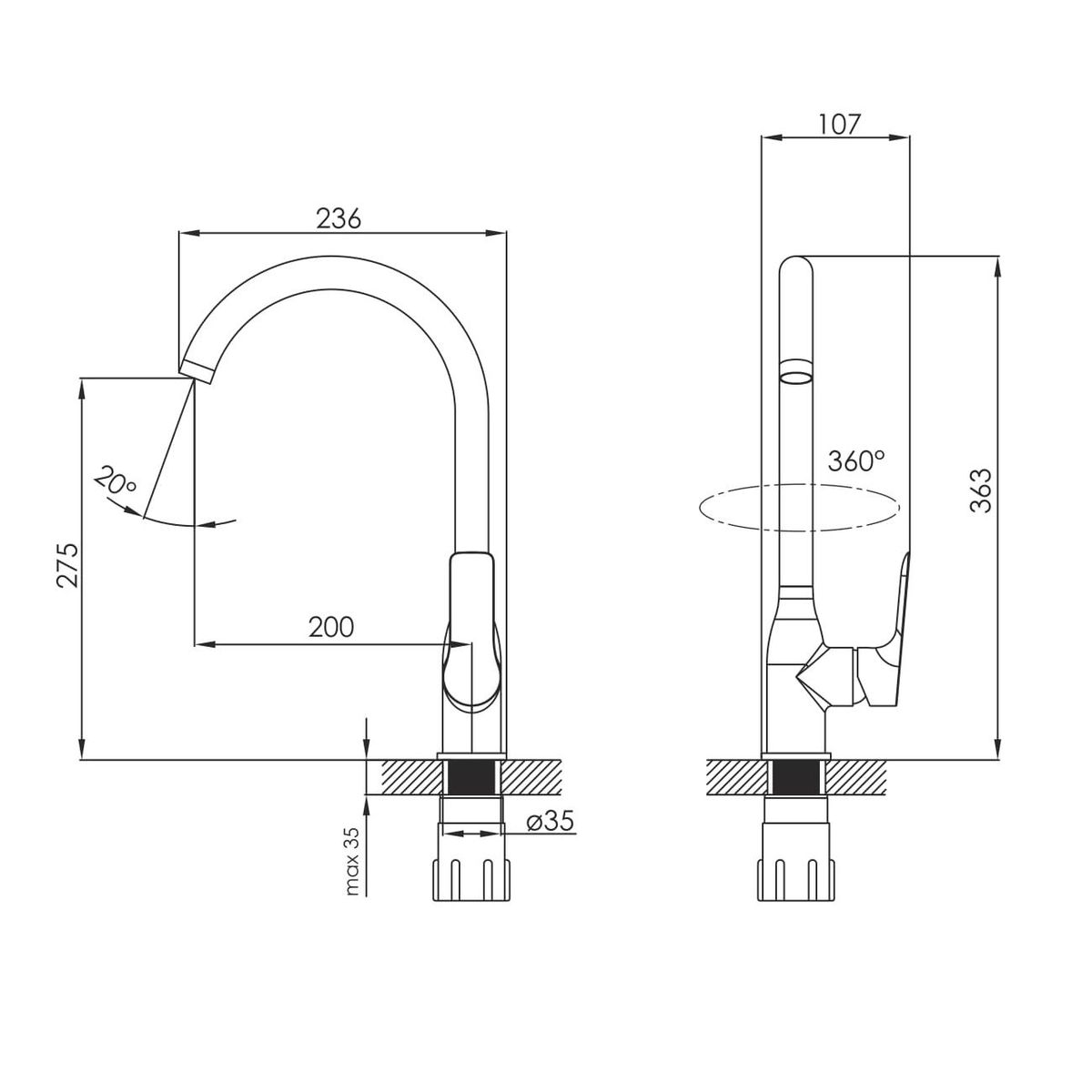 KUCERA змiшувач для кухнi, хром 35 мм