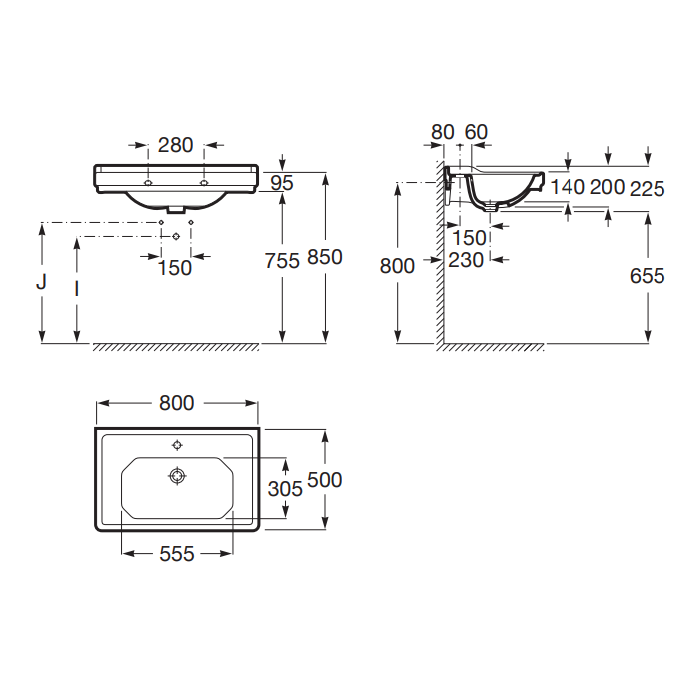 CARMEN раковина з отвором для змішувача, розмір 800x500 мм