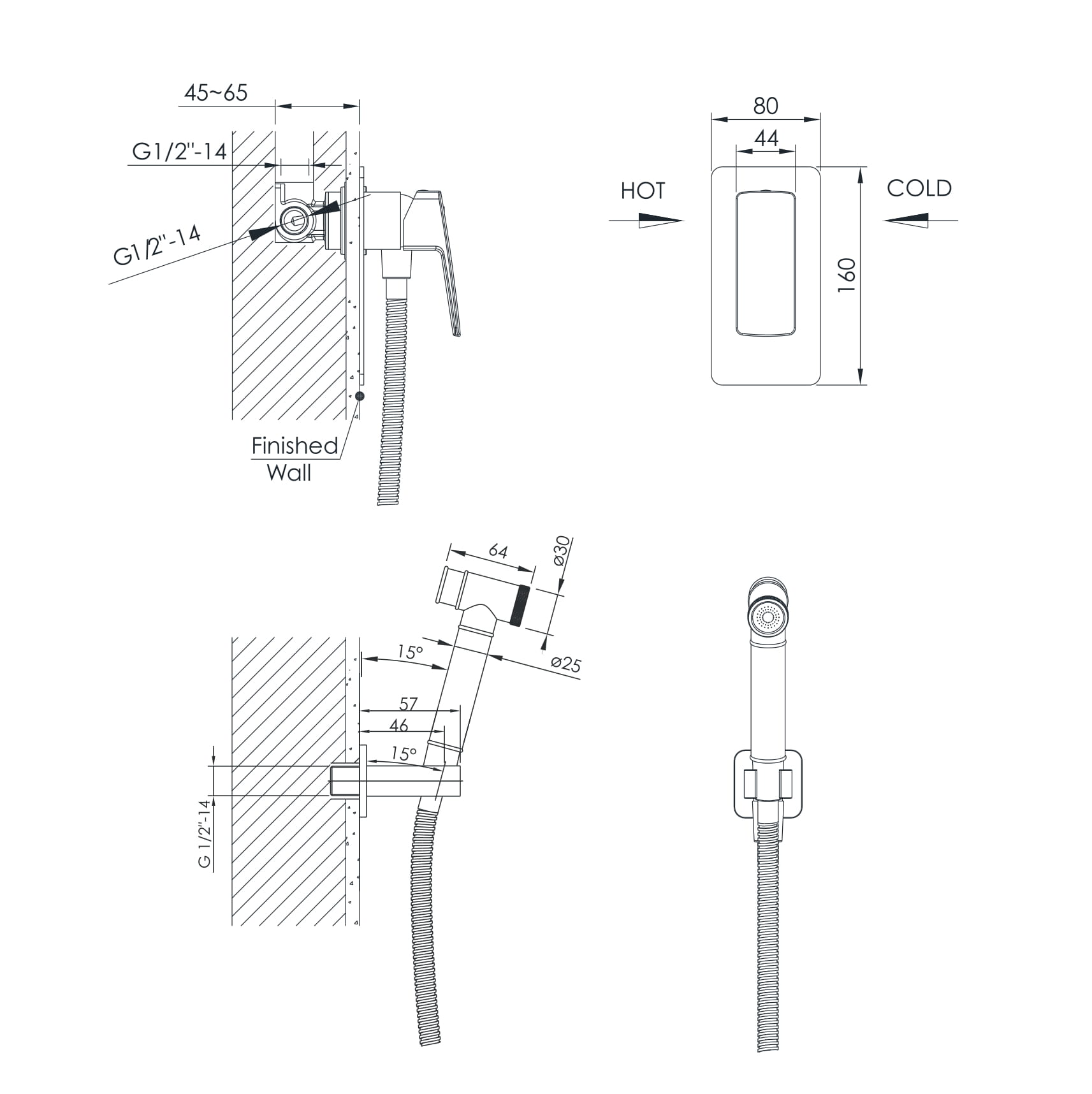 GRAFIKY набір (змішувач прихованого монтажу з гігієнічним душем), хром