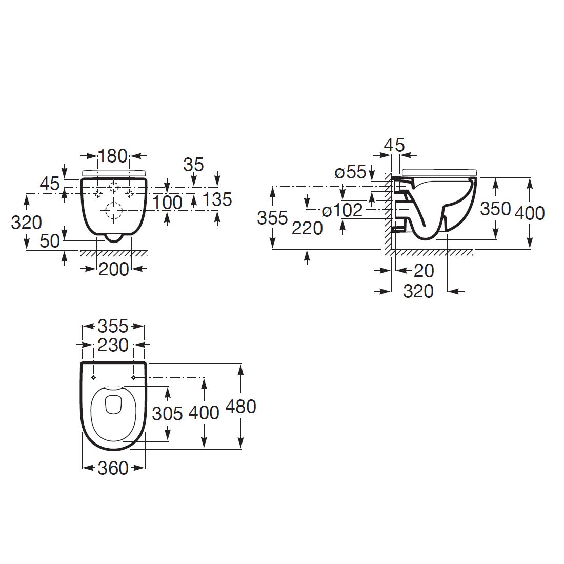 MERIDIAN Rimless унiтаз пiдвiсний CPT, в комплектi з сидiнням Urea/Duroplast  Slim, slow closing (48см)