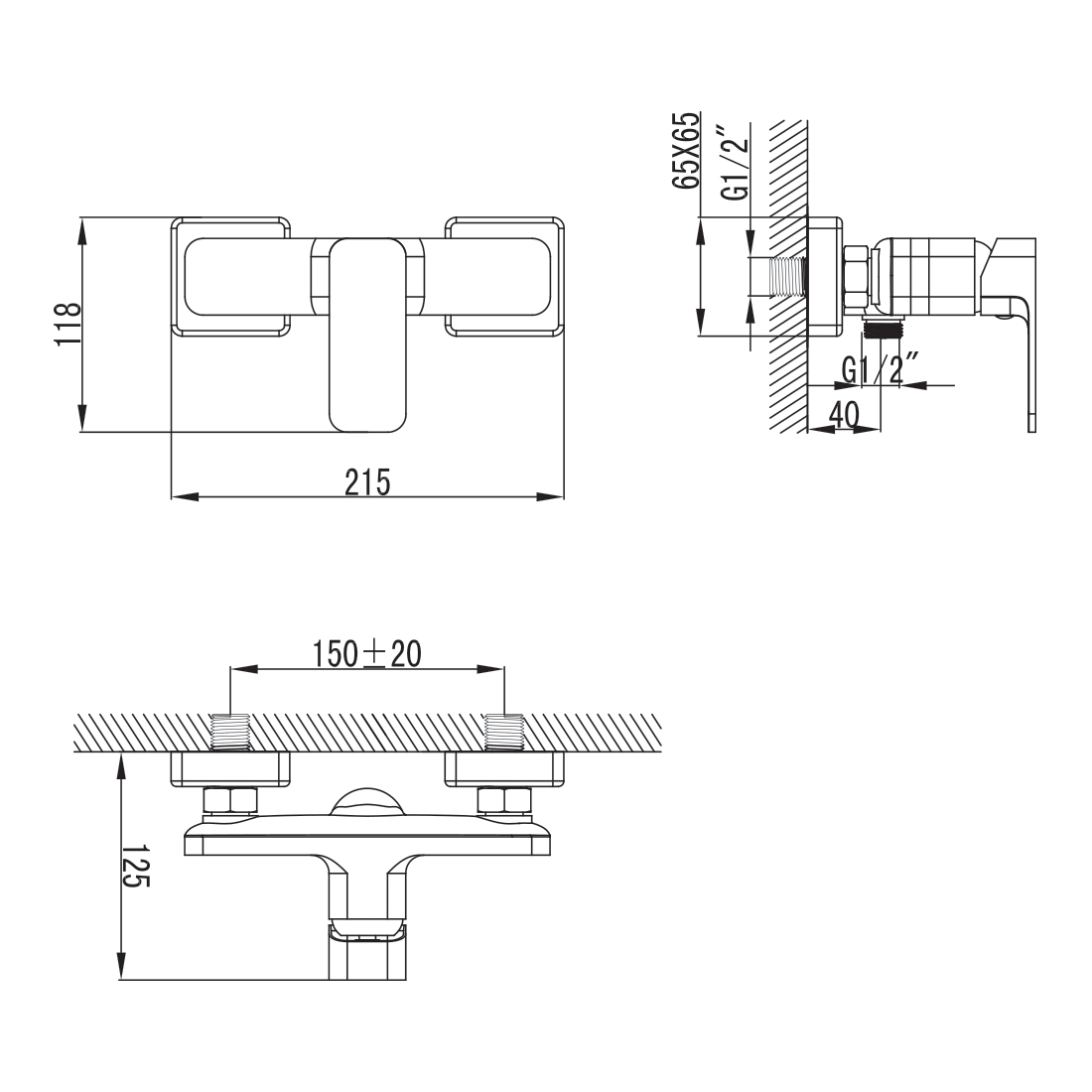 BILOVEC змiшувач до душа, чорний мат, 35мм