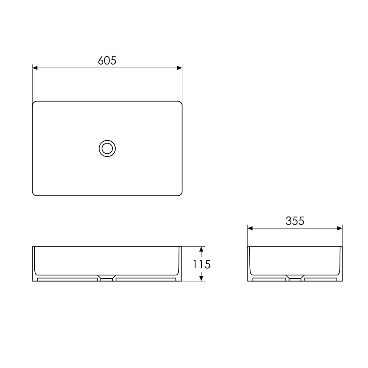 BLACK EDGE умивальник накладний 60,5*35,5*11,5см прямокутний