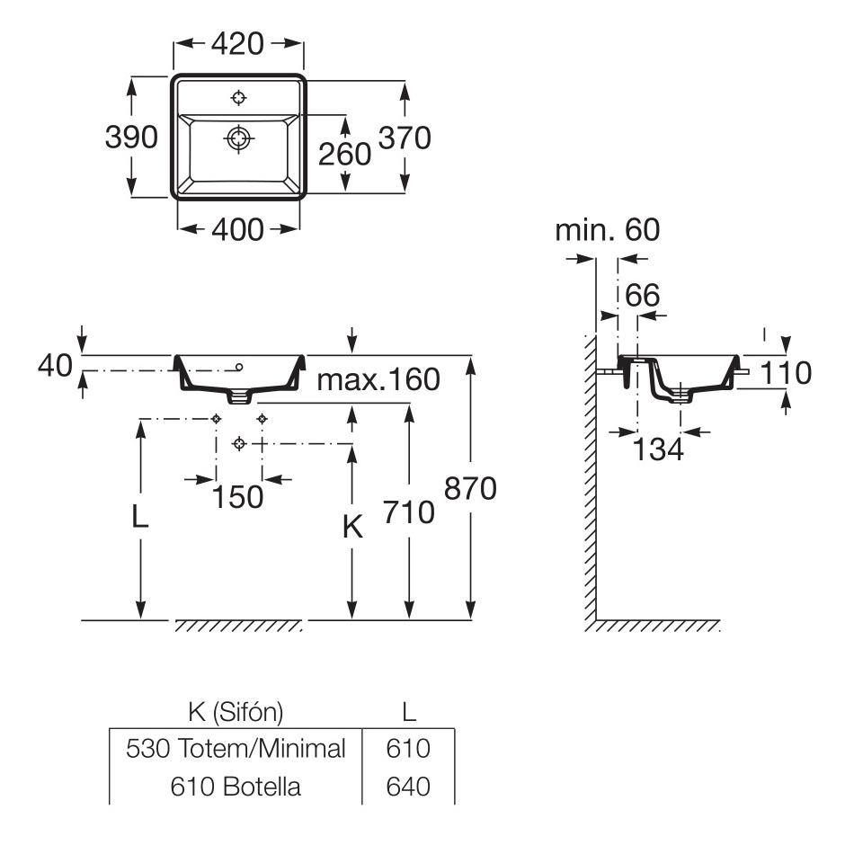 GAP умивальник 42*49 см, квадратний, що вбудовується, з отвором під змішувач