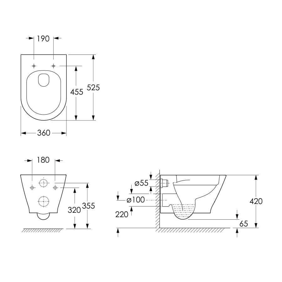 LEDNICE унитаз подвесной (52,5*36*35,5см, rimless, сиденье тонкое duroplast slow-closing)