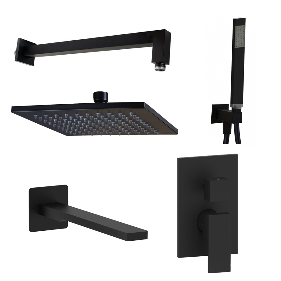 Комплект для душу зі змішувачем, виливом, верхнім і ручним душем Paffoni, чорний (KIT EL019NO)