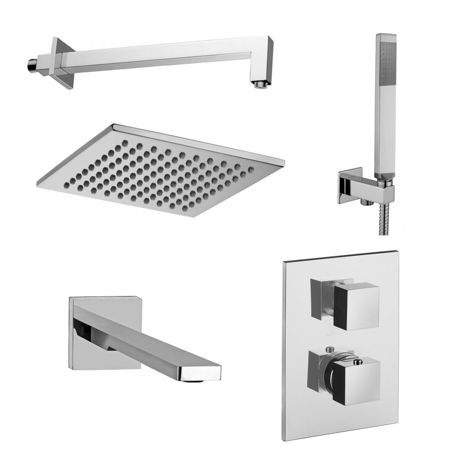 Комплект для душу з термостатом, зливом, верхнім і ручним душем Paffoni, хром (KIT LEQ519CR)