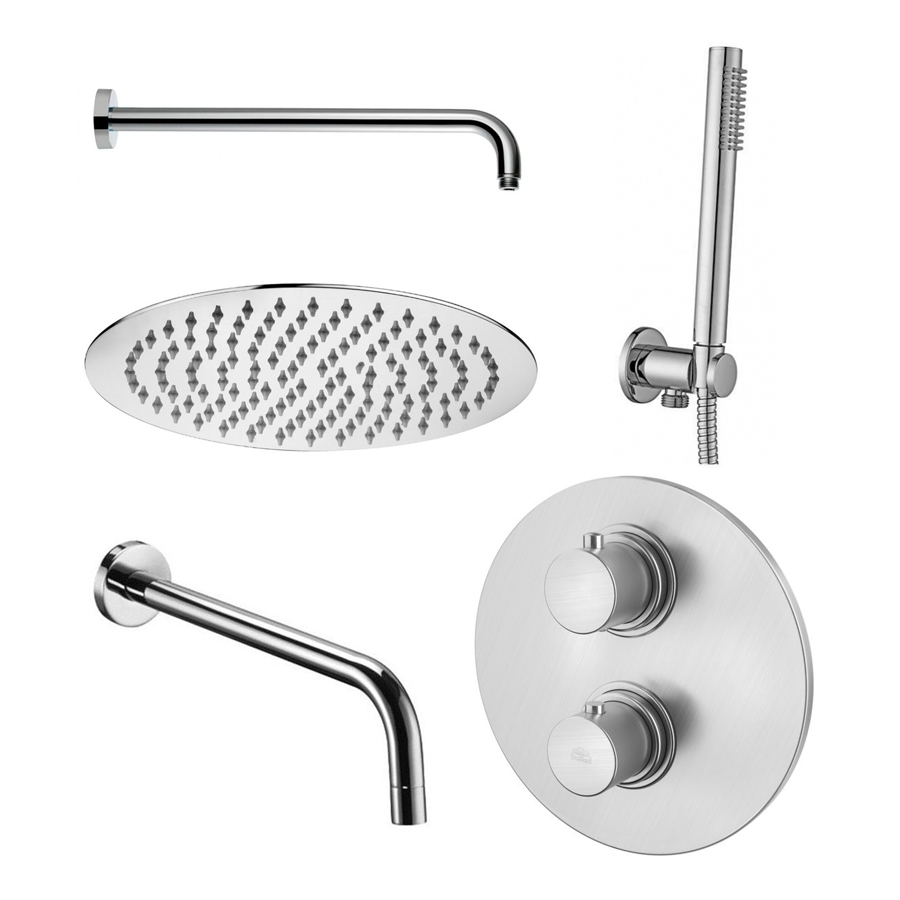 Комплект для душу з термостатом, зливом, верхнім і ручним душем Paffoni, хром (KIT LIQ019CR)