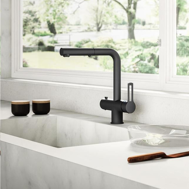 Змішувач для кухні Paffoni Ringo з висувним виливом, виливом для фільтрованої води, чорний (RIN295NO-MET)