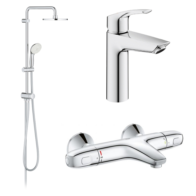 Набір змішувачів для ванни та душу з Grohe Eurosmart New + Grohtherm 1000, хром (UA34102TS0)