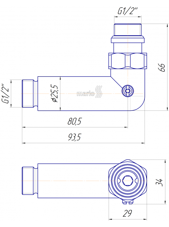Кран кутовий запірний, G1/2″ комплект