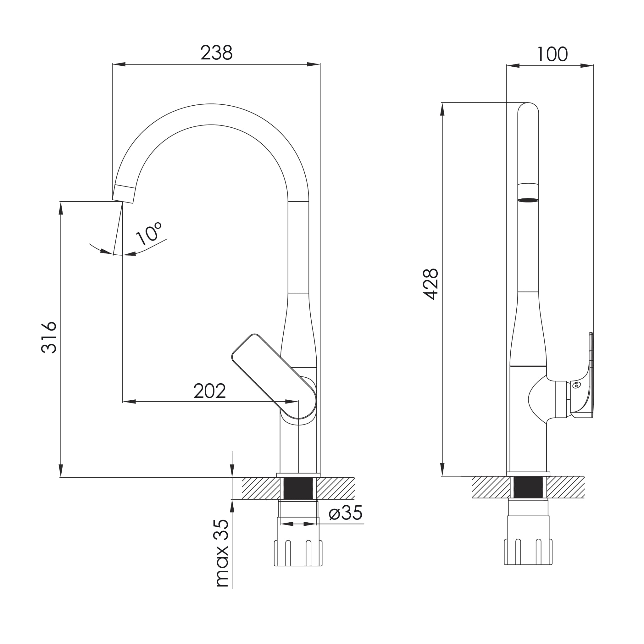 BILINA змішувач для кухні, хром, 35 мм