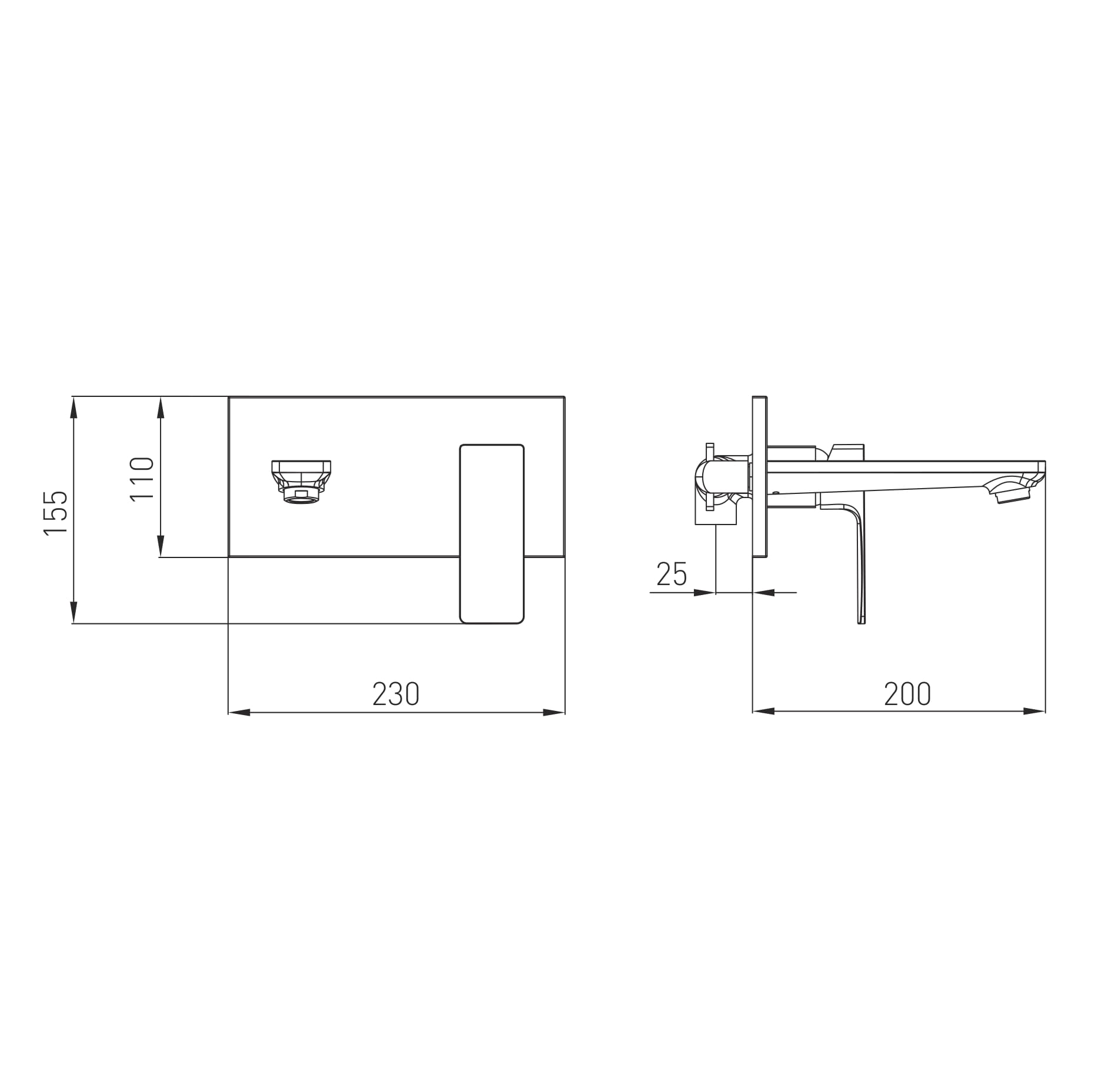LEON змішувач для умивальника (настінний), 35 мм, de la noche