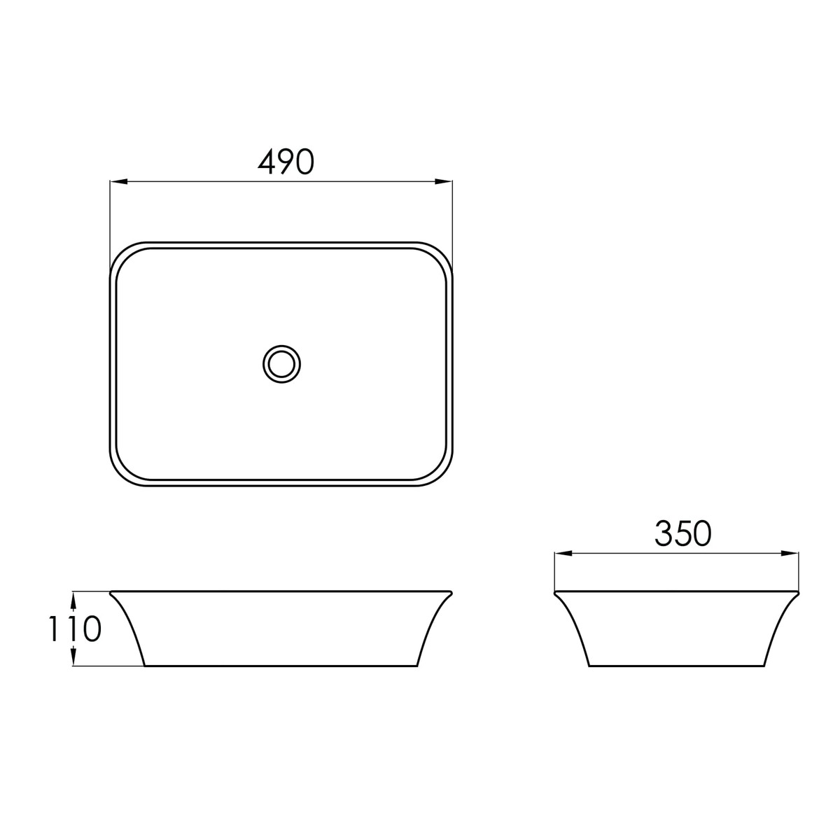 ELANTA умивальник накладний 49*35*11см