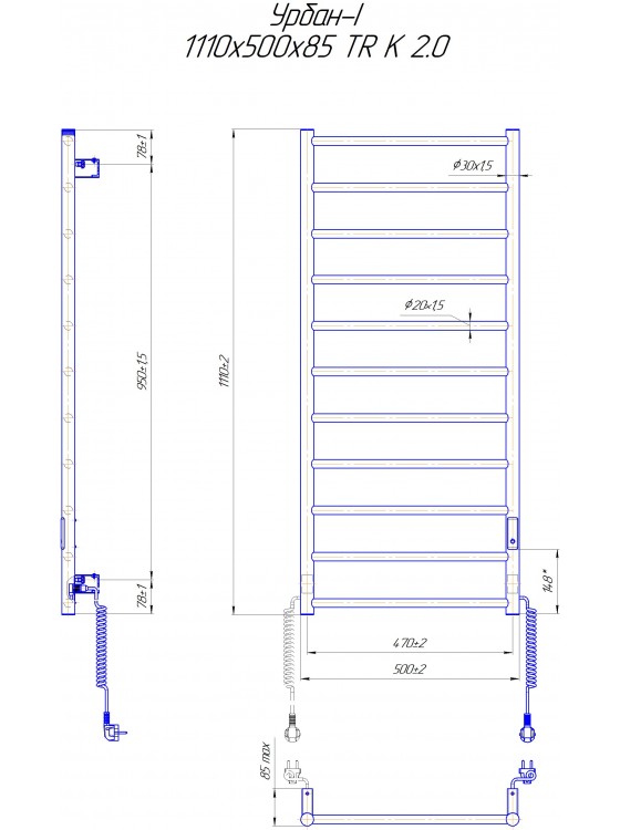 Урбан-I 1110x500/85 TR K 2.0 таймер-регулятор